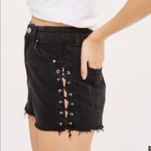 Topshop Pants - Topshop || NWT blk moto mom corset side tie shorts